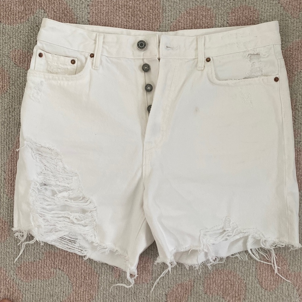 Grlfrnd white denim mom shorts